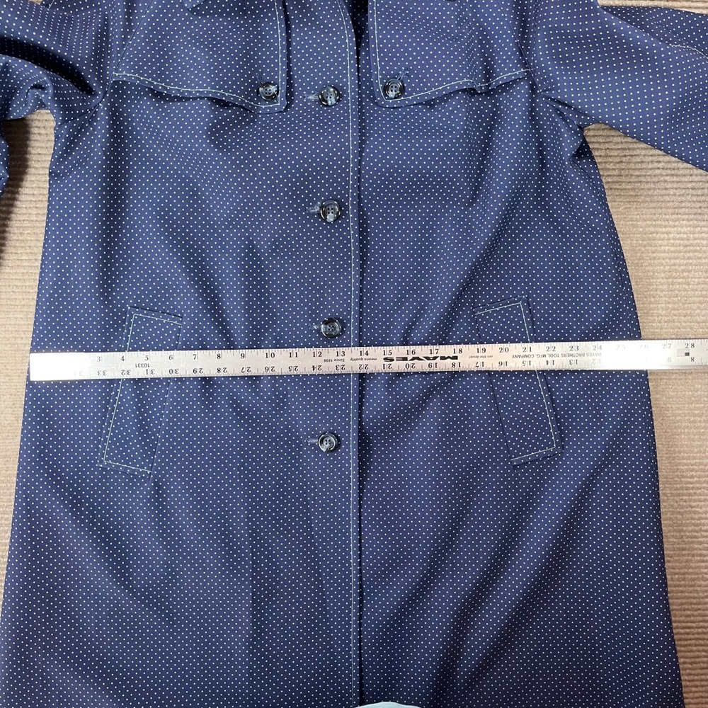 Vintage La Sport Navy Blue Polka Dot Trench Coat Belted Longline Jacket Size 14 - Picture 9 of 16